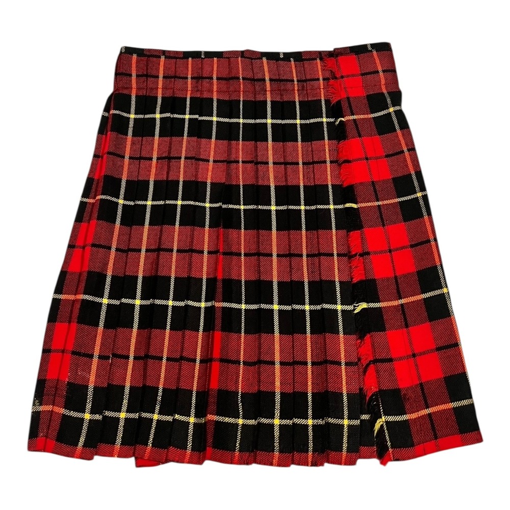 Thrifty Kilt Red Black Yellow Plaid‎ Pleated Kilt Skirt Medium